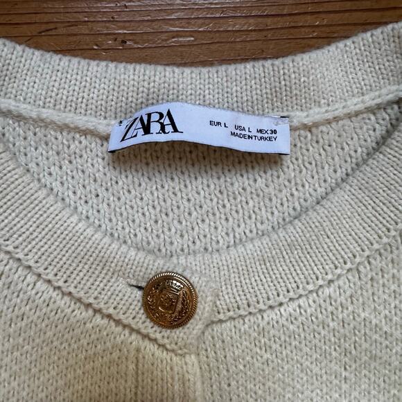 Zara cream knit gold button cardigan sweater SIZE L - Picture 2 of 5